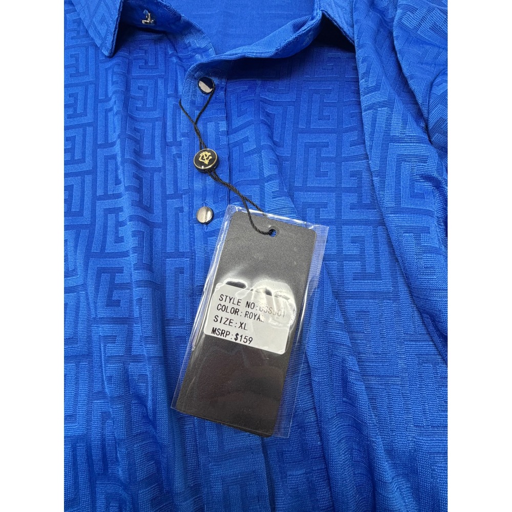 NWT Century Penthouse Men's‎ XL Royal Blue Grecian Pattern Luxury Shirt CSS501 - Picture 9 of 9